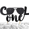 Cake topper Cool One glitter nero con occhiali da sole per decorazione primo compleanno - Stile Occhiali da Sole Cool One