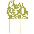 Glittery gold Cheers to 50 Years cake topper for anniversary or birthday party - Cheers to 50 years! / Glitter Gold