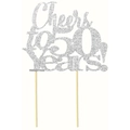 Silver glitter Cheers to 50 Years cake topper for anniversary celebration decor - Cheers to 50 years! / Glitter Silver