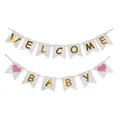Banderole Welcome Baby blanc et or avec cœurs roses pour décoration de baby shower - BIENVENUE BÉBÉ