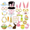 Easter party photo booth props kit with bunny ears, eggs and Happy Easter signs - 28 Pieces Per Pack (FH0007-2)
