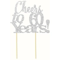 Silver glitter Cheers to 60 Years cake topper for 60th anniversary or birthday - Cheers to 60 years! / Glitter Silver