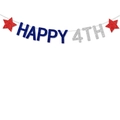 Glittery Happy 4th of July banner with blue letters and red stars for party decor - Happy 4th Lettering Style