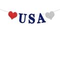 Glitter USA letters and hearts bunting banner for Independence Day party decoration - USA Letters Heart Style