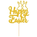 Gold glitter Happy Easter cake topper with rabbit silhouette and wooden stick - Happy Easter Lettering Style