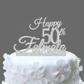 Silver glitter Happy 50th Fatmata cake topper for 50th birthday party decoration - 50 Fabulous Style / Glitter Silver