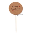 Vintage Kraft paper Happy Birthday cake topper with red heart and round decorative sign - Round Happy Birthday / Set of 6