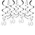 PVC spiral ceiling hangers for 40th birthday or anniversary party with silver number charms - 40th Style / Glitter Silver