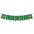 Green St. Patrick's Day Lucky banner with gold glitter clover swallowtail flags - Glitter LUCKY Swallowtail Bunting Banner
