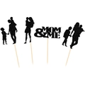 Black glitter Mom & Me cake topper set with mother and child silhouettes for parties - Mother (as Shown In The Picture)