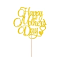 Gold glitzernder Happy Mother's Day Kuchendeckel mit Herzdesign und Holzstäbchen - Gold Stil 2 (H0016-2) / Gold