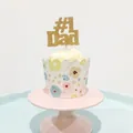 Father's Day gold glitter #1 Dad cake topper with floral cupcake wrappers decoration - Gold #1dad 5 Per Pack