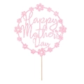 Rosa Glitzer Happy Mother's Day Tortenstecker mit rundem Blumenkranz-Design - Rosa Kranz Stil (H0016-3) / Rosa
