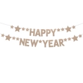 Roségold glitzernde Happy New Year Girlande mit Sternen für Silvester 2027 - Super Glänzendes Roségold Stil