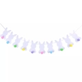 Easter bunny banner with colorful plush tails for festive party wall decoration - White Bunny Banner