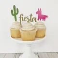 Décorations de cupcakes cactus lama et Fiesta pour gâteaux de fête d'été hawaïenne - Style Cactus Lettre Piñata Poney