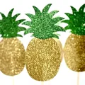 Decoración de pastel de piña brillante oro y verde para cupcakes de fiesta hawaiana - Piña