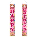 Moederdag deurbanner set met tulpen, roze gingham ruitjes en hart silhouetten - Tulpen Roze Gingham Stijl (W-000119)