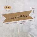 3-piece set of brown kraft paper swallowtail Happy Birthday cake toppers with sticks - Large Square Happy Birthday / Set of 3
