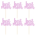 Lot de 6 décorations de gâteau à paillettes roses 'Best Mom' pour la fête des mères - Décorations best mom Roses (Lot de 6)