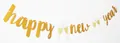 Glitzerndes Happy New Year Banner in Gold für Silvesterparty 2027 und festliche Deko - Glitzer Gold mit Weinglas Stil