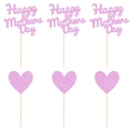 Décorations de gâteau fête des mères en paillettes roses avec formes de cœur - Set 3 Cœurs + 3 Happy mothers Day