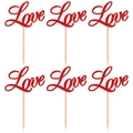 Set di 6 topper per torta Love con glitter rossi per decorazioni di nozze e feste varie - Rosso