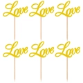 Set di 6 topper per torta Love glitterati oro per matrimoni e decorazioni per feste - Oro