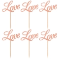Set di 6 topper per torta Love glitter oro rosa per matrimoni e feste con bastoncini di legno - Oro rosa