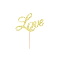 Topper per torta Love glitterato dorato con bastoncino in legno per matrimoni - Grande / Oro