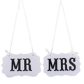 Set of MR and MRS wedding chair signs with white ribbons for photo props and decor - White Cardboard Style