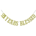 Striscione glitterato oro 21 YEARS BLESSED per anniversario di matrimonio o festa - 21° Anniversario (21 YEARS BLESSED)