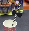 Party straw with black and white stripes and a decorative black bowtie on top - Bowtie with Straws