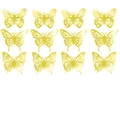 Set of 12 hollow 3D gold butterfly wall stickers with intricate geometric patterns - Gold Stamping Style