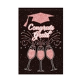 Bandera de jardín Congrats Grad con birrete de brillo rosa y copas de champán - Estilo Negro con Purpurina Rosa (J-0574-4)