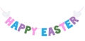 Striscione colorato Happy Easter con coniglietti e cordino rosa per decorazioni feste - Banner Di Lettere In Tessuto Non Tessuto