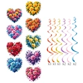 Valentine heart rose pendants and colorful spiral hanging swirl party decoration set - Heart Rose Swirl Set (L-00369)