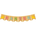Easter bunting banner with yellow burlap flags featuring colorful letters and rabbit silhouette - Letter Banner (Y-00636-1)