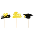 Black and gold glitter graduation cake toppers with 2026 scroll and doctoral cap - Cap And Diploma And Year Number Style Two