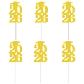 Set of 6 gold glitter 2026 graduation cap cupcake toppers for party cake decoration - Gold