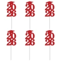 6-piece set of red glitter 2026 graduation cap cake toppers for party dessert decor - Red