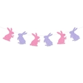 Pink and lilac felt bunny banner for Easter party decor, 6 pieces on a white string - Rabbit Style 2 / Pink Purple