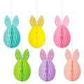 Decorazioni pasquali a nido d'ape con orecchie di coniglio glitterate in sei colori - Pendenti Nido d'Ape Coniglio Uovo (L-00515)