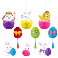 Colorful Easter honeycomb decorations with bunnies, eggs and chicks for festive party decor - Easter Honeycomb Hanging Set (L-00412)
