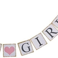 Baby shower bunting banner with black letters and pink heart on white cards - Retro It's a Girl Style