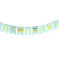 Blue and gold Baby Shower banner with swallowtail flags and heart accents - Blue Gold Baby Shower Style
