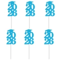 Set of 6 blue glitter 2026 graduation cake toppers with mortarboard cap designs - Teal Blue
