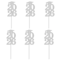 Silver glitter 2026 graduation cupcake toppers set with mortarboard cap icon - Silver