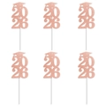 6-piece rose gold 2026 graduation cake toppers with glitter and mortarboard design - Rose Gold