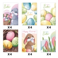 24-piece Easter card set featuring 6 assorted rabbit and egg designs in 6-grid layout - 24 Pcs Set (G-00130-2)